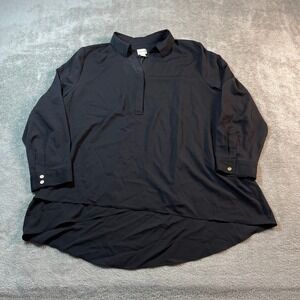 Chico's Criss Cross Hem Tunic 3/4 Sleeve Fashion Top Black 3 Women's‎ Minimalist